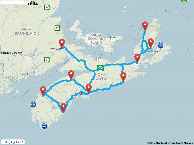 Karte Mietwagenreise - Best of Nova Scotia kompakt